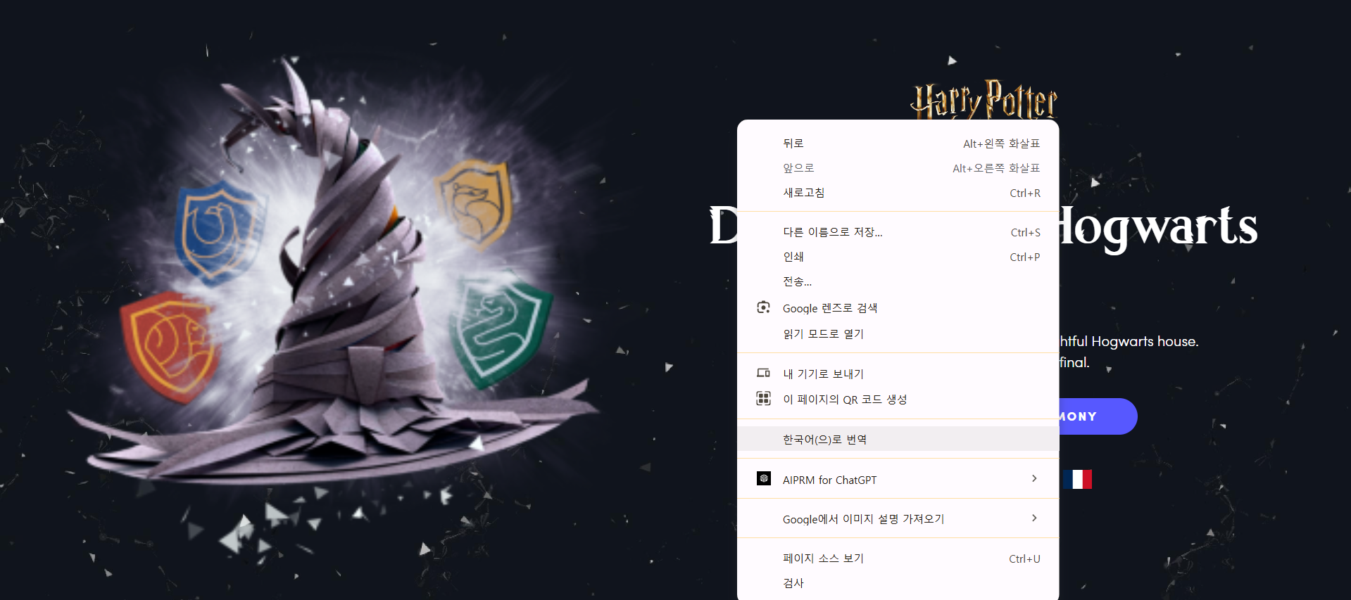 해리포터 기숙사 테스트 번역 공식