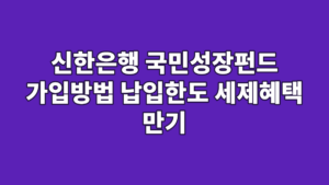 신한은행 국민성장펀드 가입방법 납입한도 세제혜택 만기